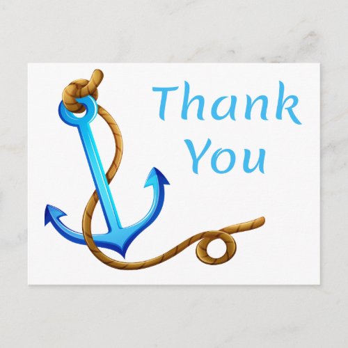 Nautical Thank You Ship Anchor Blue Turquoise Postcard