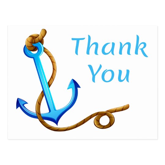 Nautical Thank You Ship Anchor Blue Turquoise Postcard