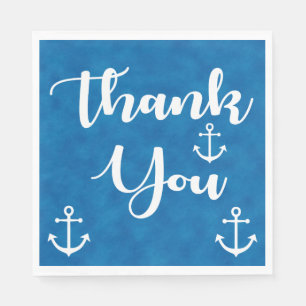 Nautical Thank You Ship Anchor Blue Watercolor Paper Napkins