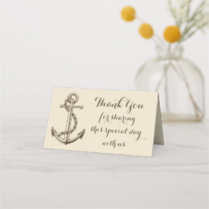 Nautical Thank You Ship Anchor Brown Wedding Love Place Card