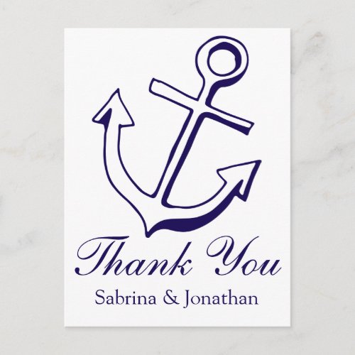 Nautical Thank You Ship Anchor Navy Blue Wedding Postcard