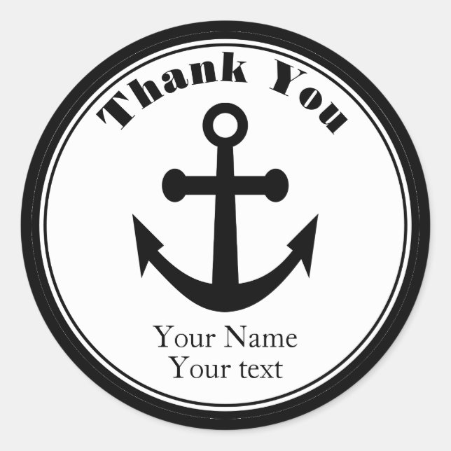 Nautical Thank You Stickers Black Anchor Name (Front)