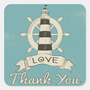 Nautical Thank You Tan Lighthouse & Ship Anchor Square Sticker