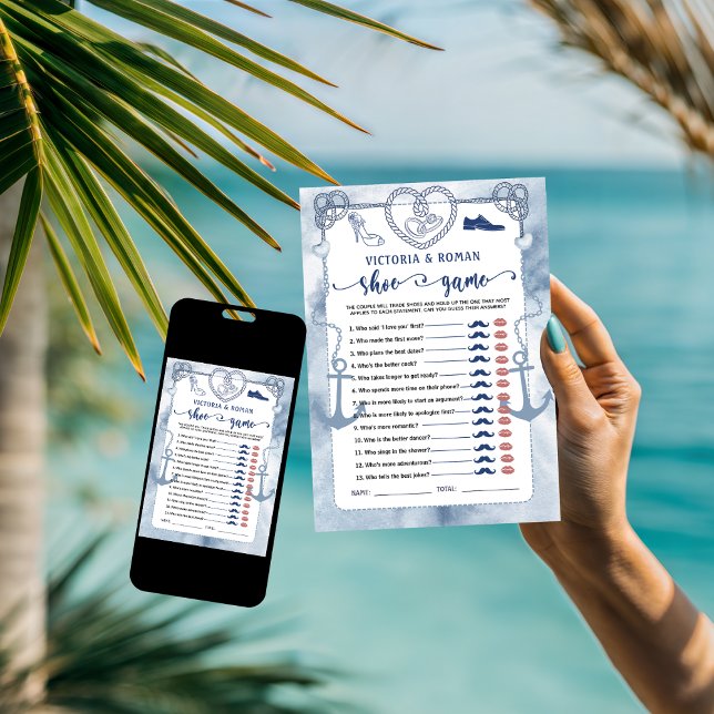 Nautical The Shoe Game Bridal Shower  Card (wedding games couples shower bride and groom elegant instant digital download monogram names shoes )