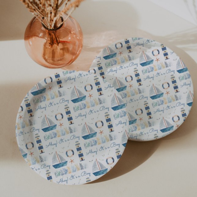 Nautical Theme Ahoy It's a Boy Baby Shower  Paper Plates (Creator Uploaded)
