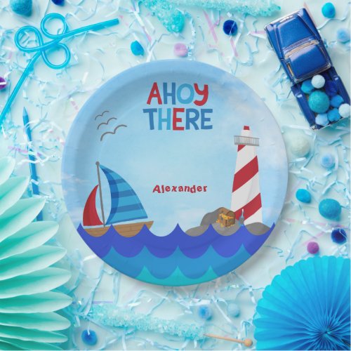 Nautical Theme Ahoy There Babys 1st Birthday   Paper Plates