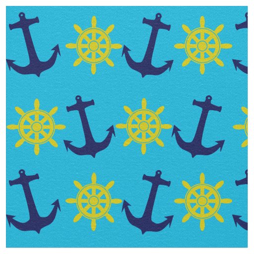 Nautical Theme Anchor and Wheel Pattern Fabric