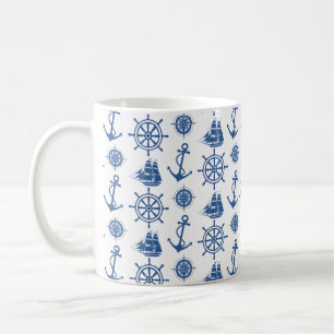 Nautical Theme Anchor Blue and White Coffee Mug