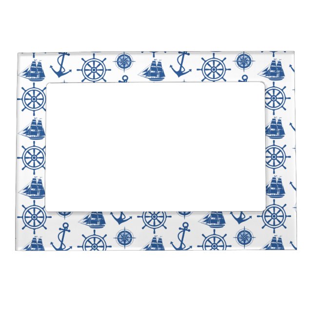 Nautical Theme Anchor Blue and White Magnetic Frame (Front)