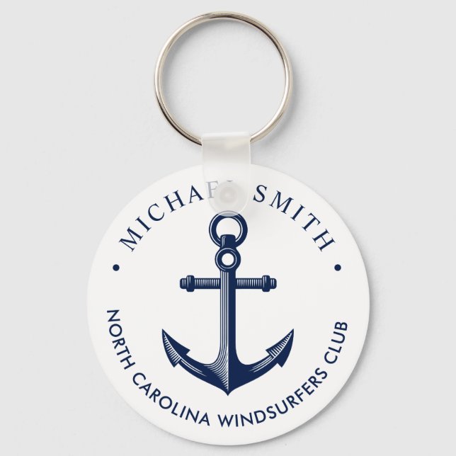 Nautical Theme Anchor Custom Navy Keychain (Front)