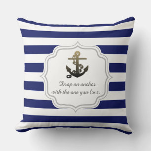 Nautical Theme Anchor On Blue Stripe Pattern Throw Pillow