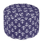Nautical Theme Anchor Pattern Navy Blue Pouf