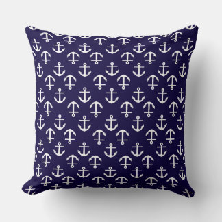 Nautical Theme Anchor Pattern Navy Blue Throw Pillow