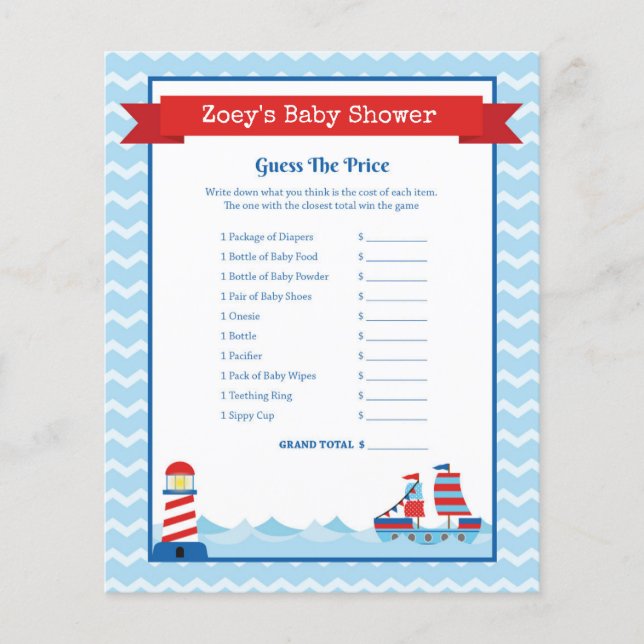 Nautical Theme Baby Shower Game (Front)