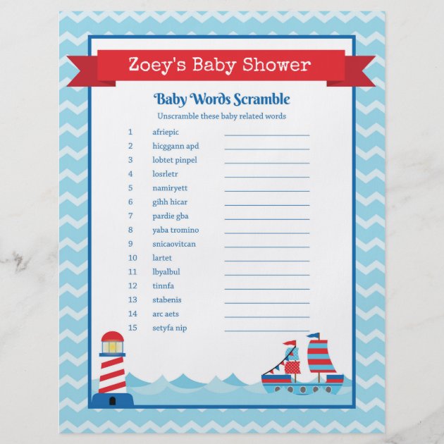 Nautical Theme Baby Shower Game Flyer
