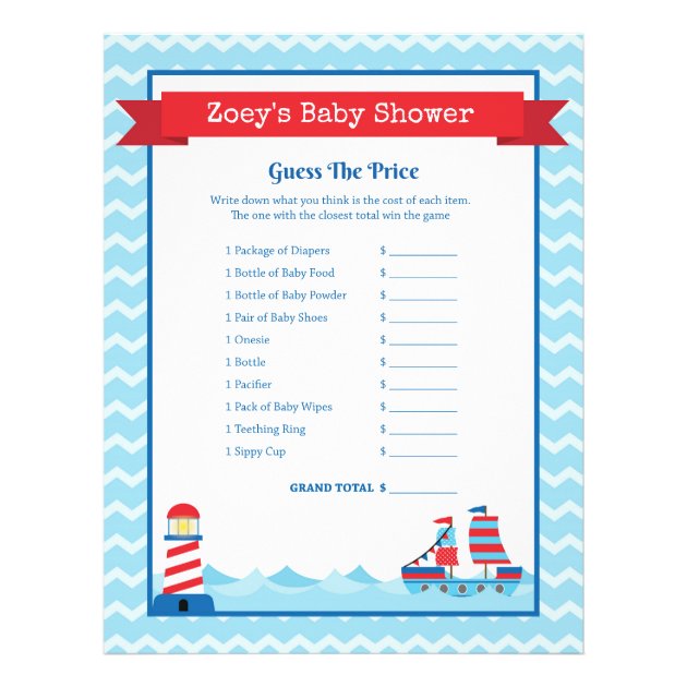 Nautical Theme Baby Shower Game Flyer