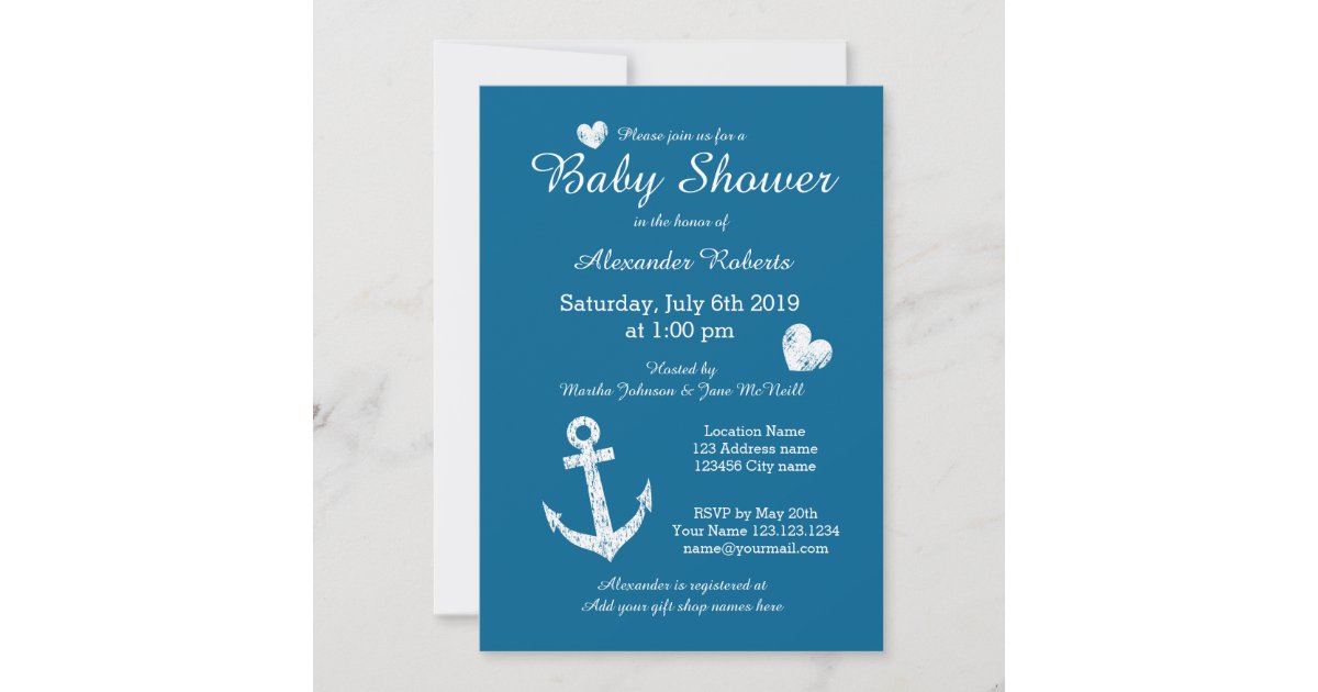 Nautical theme baby shower invitations with anchor Zazzle