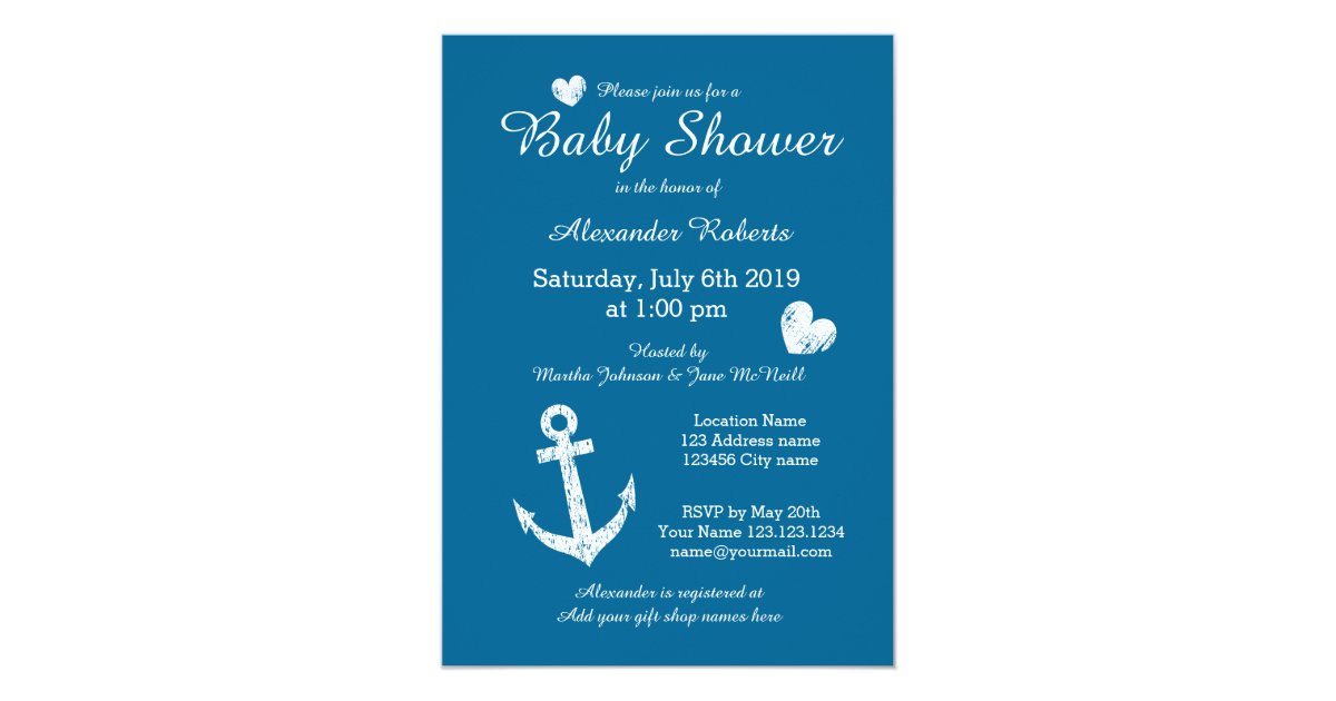Nautical Theme Baby Shower Invitations With Anchor Zazzle Com
