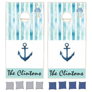 Nautical theme beach house seagull, anchor cornhole set
