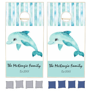 Nautical theme beach house seaside dolphin cornhole set
