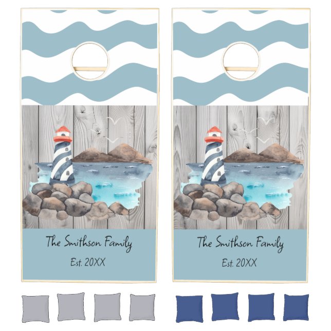 Nautical theme beach house seaside lighthouse cornhole set (Set)