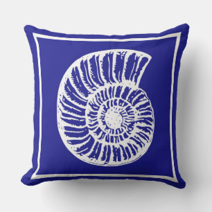 Nautical Theme Beautiful blue and White Seashel Outdoor Pillow