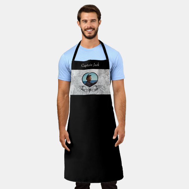 Nautical-theme Black Gray Photo  Shell Watercolor  Apron (Worn)