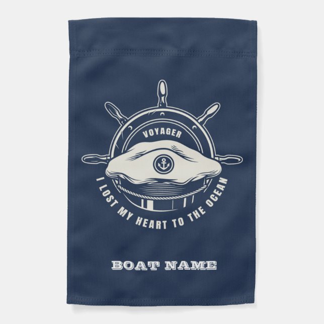 Nautical Theme Boat Name Navy Blue Garden Flag (Front)