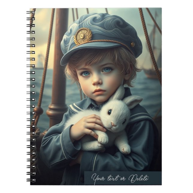 Nautical theme Boy holding his bunny toy custom  Notebook (Front)