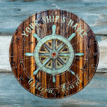 Nautical Theme Bronze Captains Wheel Dart Board<br><div class="desc">Ahoy mateys - welcome your guests aboard in style with a lovely vintage bronze captains wheel on rich oiled wood. Customize with your name and message.</div>