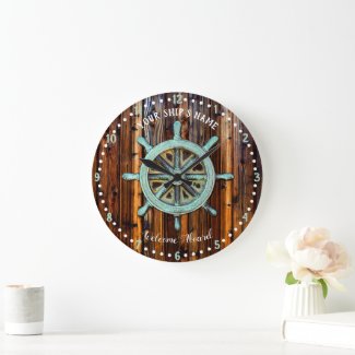 Nautical Theme Bronze Captains Wheel Large Clock