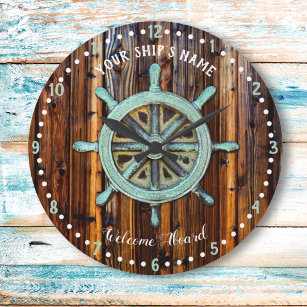 Nautical Theme Bronze Captains Wheel Large Clock