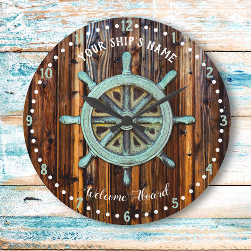 Nautical Theme Bronze Captains Wheel Large Clock