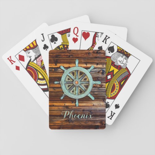 Nautical Theme Bronze Captains Wheel Playing Cards