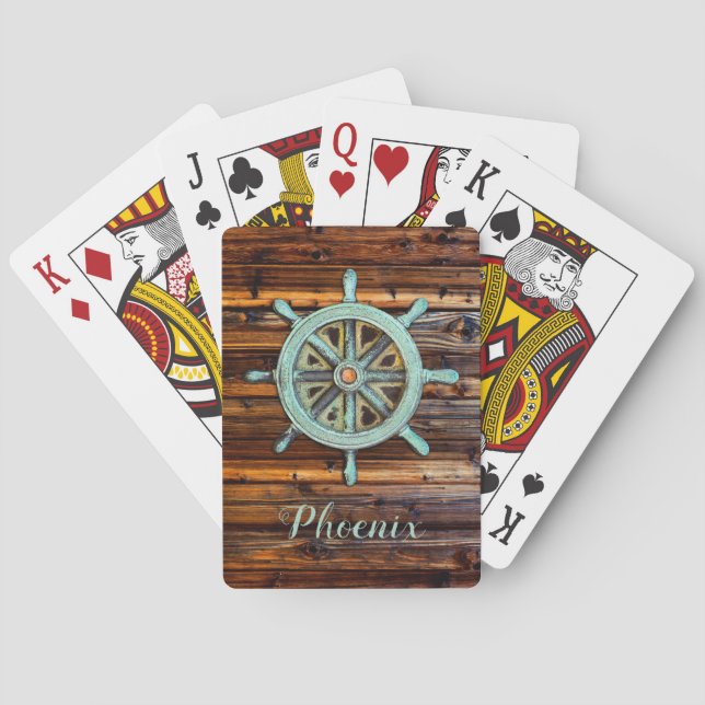 Nautical Theme Bronze Captains Wheel Poker Cards (Back)