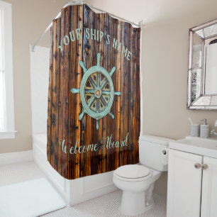 Nautical Theme Bronze Captains Wheel Shower Curtain