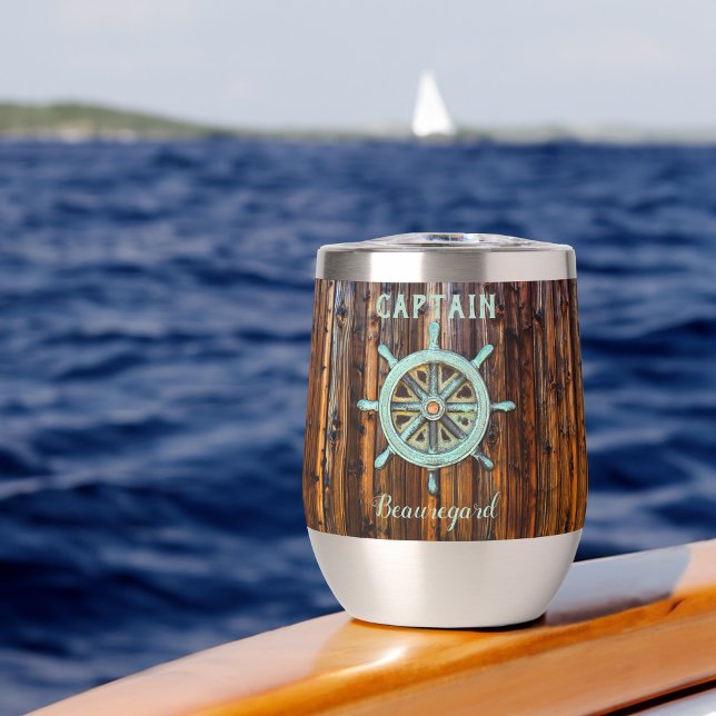 Nautical Theme Bronze Captains Wheel Small Thermal Wine Tumbler (Creator Uploaded)