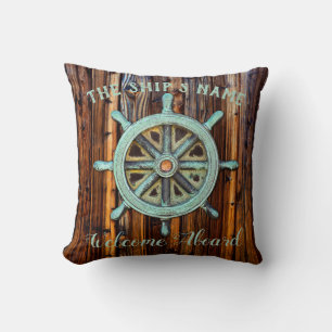 Nautical Theme Bronze Captains Wheel Throw Pillow