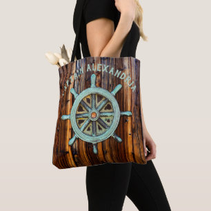 Nautical Theme Bronze Captains Wheel Tote Bag