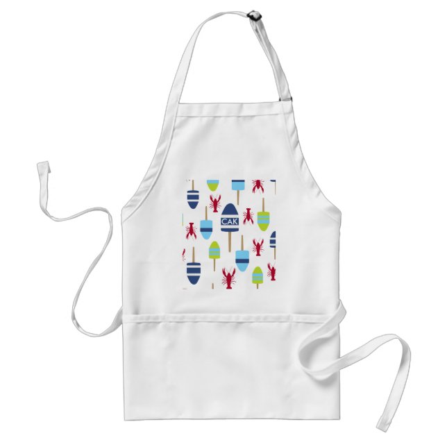 Nautical Theme Buoy and lobster monogrammed Adult Apron (Front)