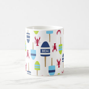 Nautical Theme Buoy and lobster monogrammed Coffee Mug