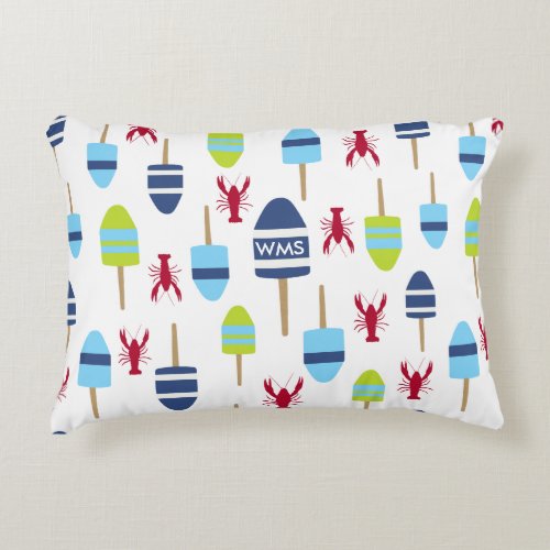 Nautical Theme Buoy and lobster monogrammed Decorative Pillow