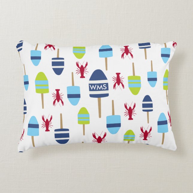 Nautical Theme Buoy and lobster monogrammed Decorative Pillow (Front)