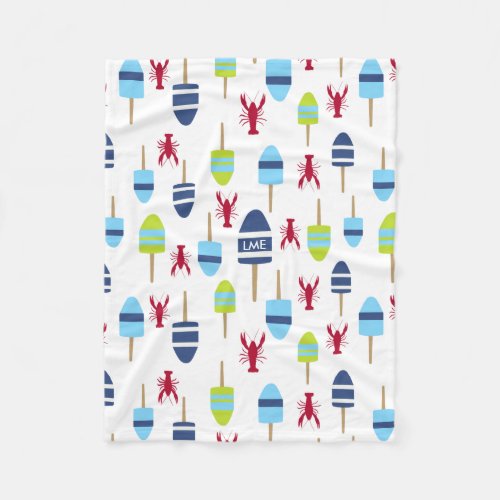 Nautical Theme Buoy and lobster monogrammed Fleece Blanket