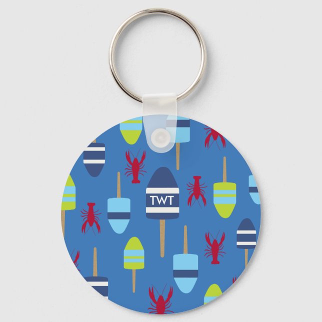 Nautical Theme Buoy and lobster monogrammed Keychain (Front)