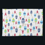 Nautical Theme Buoy and lobster monogrammed Kitchen Towel<br><div class="desc">Nautical blue, white and green buoys and red lobsters create a cute, fun, colorful pattern for your beach house, cottage or camp - also great for nautical themed gifts. Personalize this coastal design with your family monogram or initials. A perfect pattern for a summer house by the coast or your...</div>