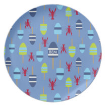 Nautical Theme Buoy and lobster monogrammed Melamine Plate