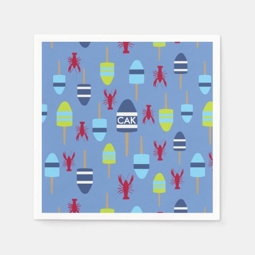 Nautical Theme Buoy and lobster monogrammed Paper Napkins