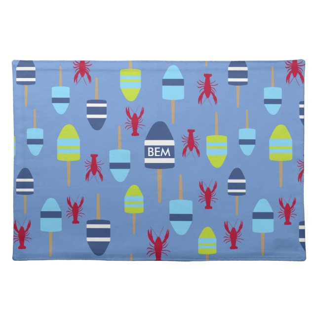 Nautical Theme Buoy and lobster monogrammed Placemat (Front)