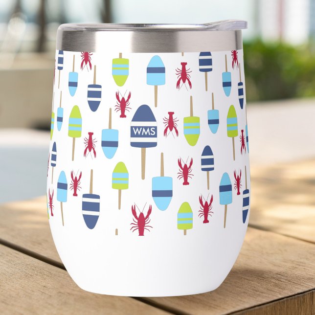 Nautical Theme Buoy and lobster monogrammed Thermal Wine Tumbler (Creator Uploaded)